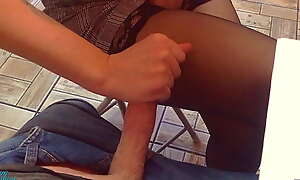 ExGF in pantyhose handgob classmate under the table on lesson
