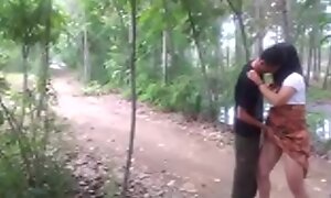 Chinese gal got unchanging fellow-feeling a amour in the forest