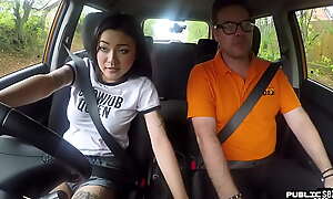Driving Asian babe pussy nailed by instructor after blowjob