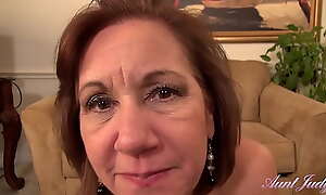 AuntJudys - 60yo Step-Aunt Marie Sucks Your Cock and Masturbates for you in Pantyhose